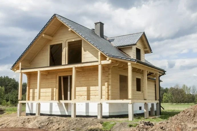 drewniany dom w trakcie budowy